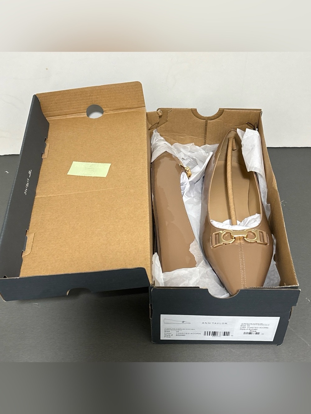 Ann Taylor toasted Almond  Hardware Textured Patent, Ballet Flat Sz 10 NEW!